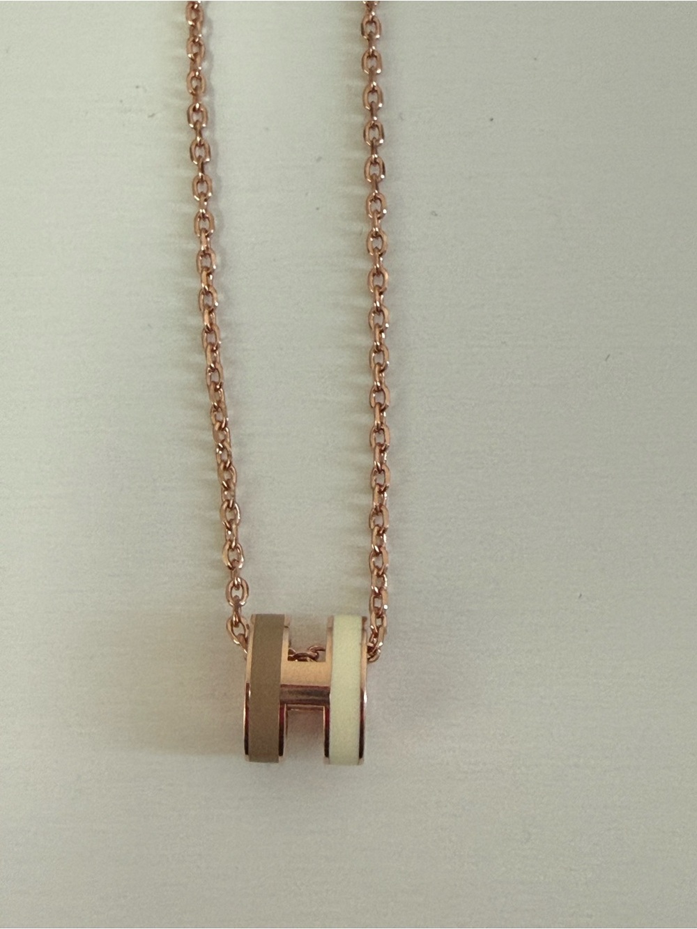 Hermes Rose Gold Necklace with Brown and Cream Enamel